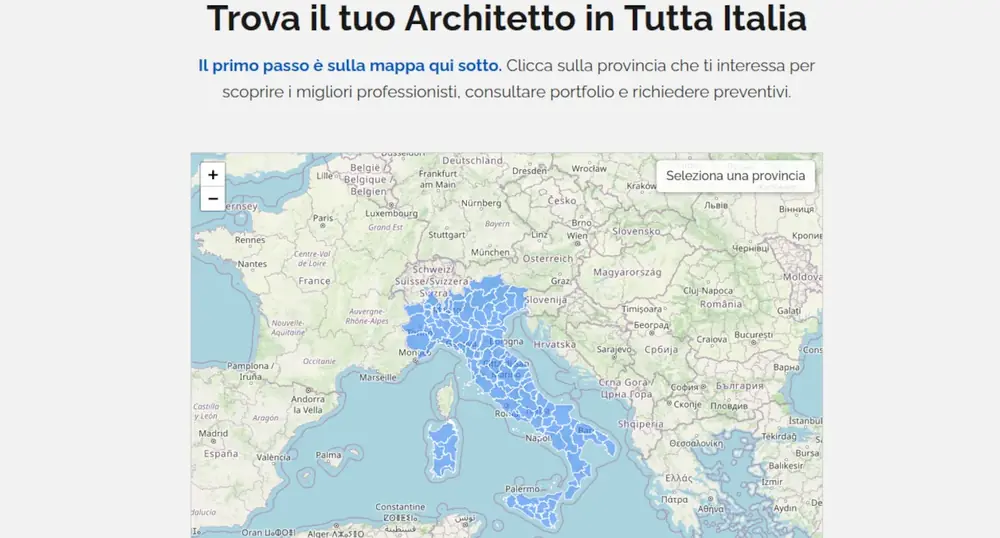 Mappa Italia - Ricerca architetti per regione e provincia su ArchitectsAdvisor.com