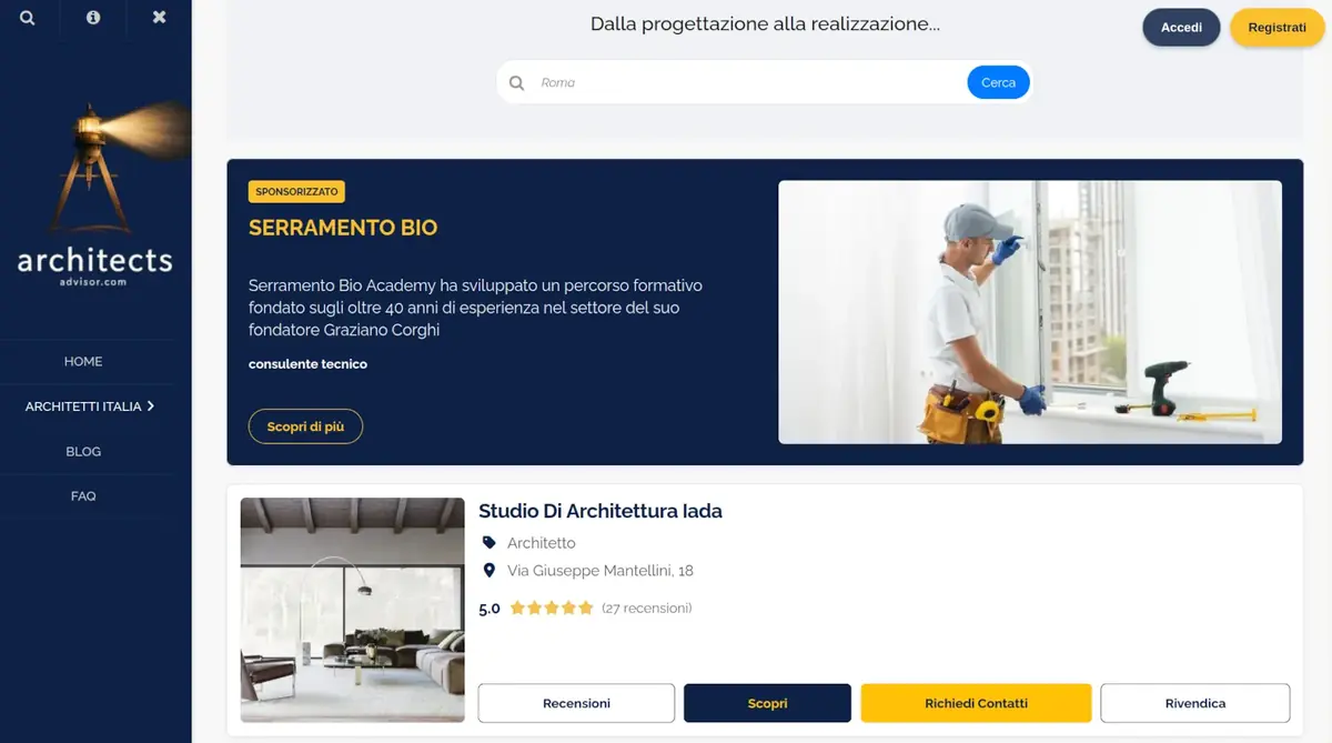 ArchitectsAdvisor.com - Piattaforma per trovare architetti e professionisti